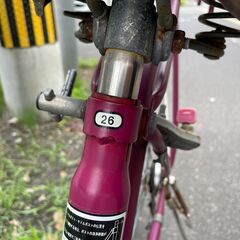 自転車　No.358　パープル　26インチ　LEDオートライト　6段切り替え※6速に入りづらい　【リサイクルショップどりーむ荒田店】の画像