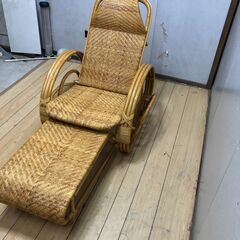 昭和レトロ ラタンリクライニングチェア オットマン付き 籐家具