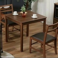 未開封 75cm×75cm天然木ダイニングテーブル＆チェア 3点セット MRT-03 ブラウン 要組立 ネット通販価格　　　　　　　の画像