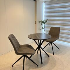 【美品】カフェテーブル & 回転チェア 3点セット グレーの画像