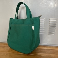 【ハンドメイド】帆布トートバッグ 縦なが ボトルグリーン 新品未使用0717の画像