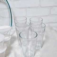🔥引っ越しセール【⚡１回使用品】iwaki、パイレックスの耐熱ガラス製品、ガラスコップ５個セットの画像