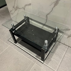センターテーブル ローテーブル　ブラック ガラス天板 中板付 テーブルの画像