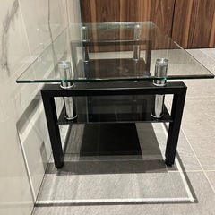 センターテーブル ローテーブル　ブラック ガラス天板 中板付 テーブルの画像