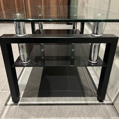 センターテーブル ローテーブル　ブラック ガラス天板 中板付 テーブルの画像