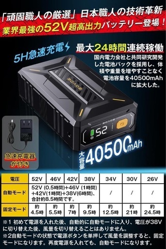 【新品未使用】52V超暴風　ファンバッテリーセット　40500mAh　大容量バッテリー　最強