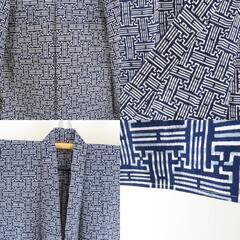 浴衣 男性浴衣 紺色x白 紗綾形模様 夏物 綿 メンズ 仕立て上がり 身丈141cm 【キモノオフ野々市若松店】の画像
