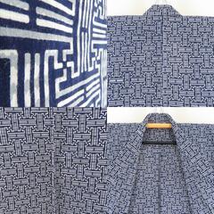 浴衣 男性浴衣 紺色x白 紗綾形模様 夏物 綿 メンズ 仕立て上がり 身丈141cm 【キモノオフ野々市若松店】の画像