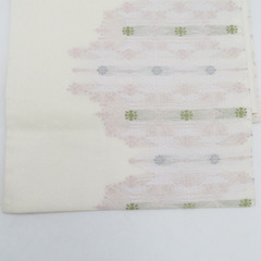 袋帯 夏用 洒落袋帯 絽 花菱文様 白色ｘ薄ピンク色 パステル系 六通柄 正絹 仕立て上がり 夏物 長さ436cm 【キモノオフ野々市若松店】の画像