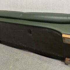 karimoku/カリモク チターノ 本革 3人掛けソファ グリーン レザー シンプルモダン リビング インテリア Z187 中古家具 店頭引取歓迎 R9810の画像