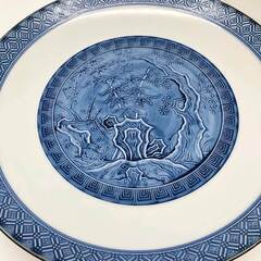 ss7636　備前焼 哲三郎作 大皿 2枚セット 盛皿 青系 和食器 丸皿 刺身皿 ブルー系 アンティーク レトロ 大皿料理 お盆 正月 おもてなし 大皿 中古の画像