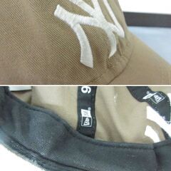 ( M-671 )NEW ERA ニューエラ NY ニューヨークヤンキース キャップ 帽子 ベージュ 頭囲調節可能 中古の画像