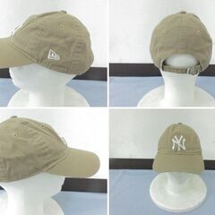( M-671 )NEW ERA ニューエラ NY ニューヨークヤンキース キャップ 帽子 ベージュ 頭囲調節可能 中古の画像