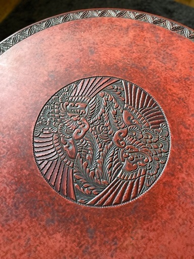 唐家具　中国　骨董　座卓　鳳凰　彫刻　アンティーク　直径91cm