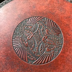 唐家具　中国　骨董　座卓　鳳凰　彫刻　アンティーク　直径91cmの画像