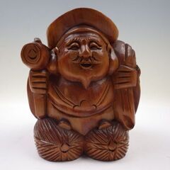 00【S.R】七福神 木製 大黒天 恵比寿 置物 仏教美術 インテリア 幅約13cm×奥11cm×高15cm 重量約6.7Kg 香川発の画像