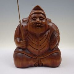 00【S.R】七福神 木製 大黒天 恵比寿 置物 仏教美術 インテリア 幅約13cm×奥11cm×高15cm 重量約6.7Kg 香川発の画像