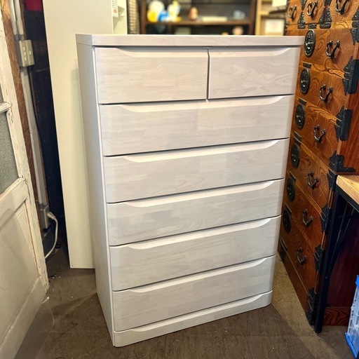 《売約済》【武蔵小山店】 　ハイチェスト　チェスト　大川産　6段チェスト　収納チェスト　タンス　収納タンス　整理箪笥　箪笥　衣服収納　洋服タンス　収納家具　国産家具　日本製家具　白家具　ホワイトチェスト　木製チェスト　シンプル家具　ナチュラル家具　大川