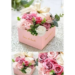 【新品未使用品】ソープフラワー 母の日 プレゼント 花 ピンクボックスタイプ　石鹸 ローズ 薔薇 インテリア クリアケース入りの画像