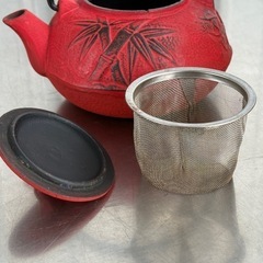 A555★南部鉄器◇鉄瓶◇急須◇松竹梅◇赤塗りの画像