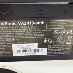 【現状品】View Sonic 23.8インチモニター VA2419-smh 2018年製 通電・動作確認済み 人気 早い者勝ち 引取歓迎 配送OK　#B-2の画像