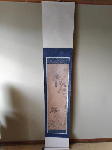 蔵出し品真作骨董掛軸紙本渡辺崋山秋花譜認定書付水墨画落款桐箱