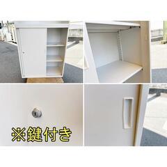 書庫　上オープン書庫　下引違い書庫　ホワイト　F-HA-305-0701A「オフィス家具のワンツーマート」の画像