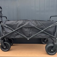 【新品】アウトドア キャリーワゴン キャリーカート ワゴン 大型タイヤ ブラック ストッパー付折りたたみ の画像