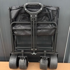 【新品】アウトドア キャリーワゴン キャリーカート ワゴン 大型タイヤ ブラック ストッパー付折りたたみ の画像