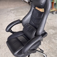 ヤマゼン フルリクライニングチェア MFR-89  🪑【足置き付き / ハイバック / ブラックレザー調】 💴 売値：15,000円（税込） の画像