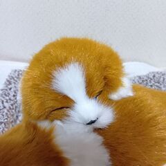 犬の居眠り親子ぬいぐるみ置物の画像