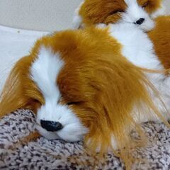 犬の居眠り親子ぬいぐるみ置物の画像