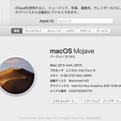 iMac（21.5インチ,2017）HDD1TB/8GB〈MMQA2J/A〉⑤の画像