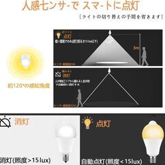 LED電球 E17 人感センサー電球 800LM 昼光色　2個セットの画像
