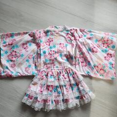 Bee des Bee 花柄着物とスカート+帯セット 130の画像