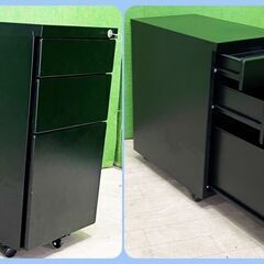 美品！【オフィスコム】サイドワゴン スリムワゴン 3段 鍵付きワ...