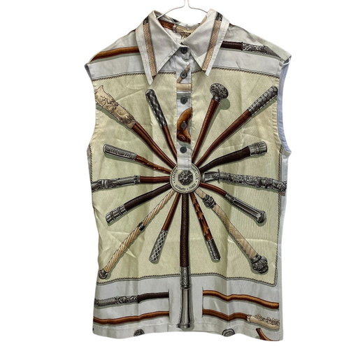 エルメス HERMES ブラウス ノースリーブ シャツ ブルー系