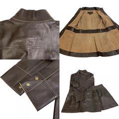 ルイヴィトン LOUIS VUITTON セットアップ ヴィンテージプレタポルテ レザージャケット レザースカート ブラウンの画像