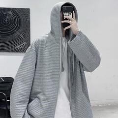 メンズ 長袖 パーカー 秋 ジップアップ フード付き カジュアルの画像