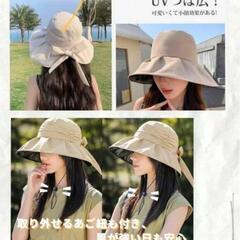 【UVカット】つば広ハット 3色展開 黒 白 ベージュリボン 小顔 夏物 日焼け防止 帽子 SPF50の画像