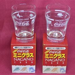 コカ・コーラ Coca-Cola　長野オリンピック 記念デザイン　ミニグラス　1998　NAGANO　レトロ　非売品 　2個  未使用保管品の画像