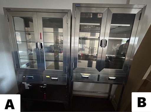 A+Bセット Muranaka 両開き ステンレス製 医療棚 ガラス キャビネット 飾り棚 収納棚 まとめて MEDICAL PRODUCTS