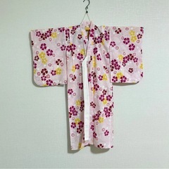 美品 子ども用浴衣 3歳 4歳向け 花柄ピンク ふわふわ兵児帯付き 簡単着付け 女児浴衣 ゆかた ピンク さくら 桜 着物の画像
