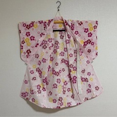 美品 子ども用浴衣 3歳 4歳向け 花柄ピンク ふわふわ兵児帯付き 簡単着付け 女児浴衣 ゆかた ピンク さくら 桜 着物の画像