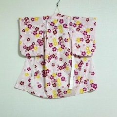 美品 子ども用浴衣 3歳 4歳向け 花柄ピンク ふわふわ兵児帯付き 簡単着付け 女児浴衣 ゆかた ピンク さくら 桜 着物の画像