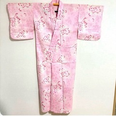 浴衣セット 桜の花柄 ピンク レディース 半幅帯 赤 チェック柄UNIQLOの画像