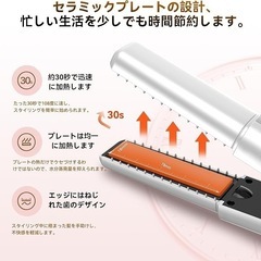 ヘアアイロン コードレス 機内持ち込み可 USB充電 ストレート 2way 白の画像