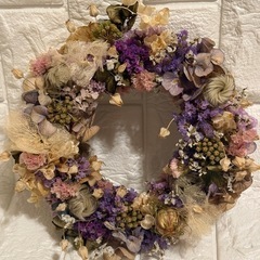 【ハンドメイド】やさしい紫陽花色のドライフラワーリースの画像
