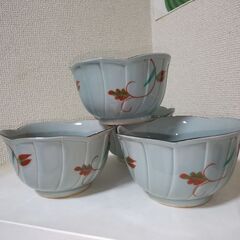 未使用　有田焼　秀峰窯　中鉢360㎖　お椀　４客　赤絵の画像