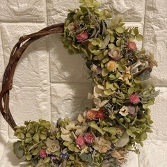 【ハンドメイド】ナチュラルグリーンのドライフラワーリースの画像